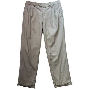 Ari8to Eighteen Mens Wool Pleated Dress Pants Cuffed Hem Sz 36 Beige Houndstooth
